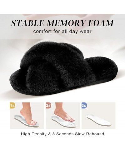 Women's Cross Band Slippers Fuzzy Soft House Slippers Plush Furry Warm Cozy Open Toe Fluffy Home Shoes Comfy Indoor Outdoor S...