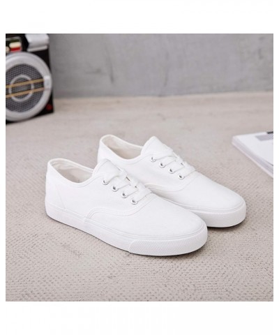 Women's Canvas Sneakers, Low Cut, Flats Running Shoes, Size 7, Breathable White $17.99 Fashion Sneakers