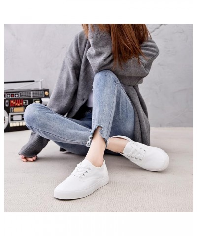 Women's Canvas Sneakers, Low Cut, Flats Running Shoes, Size 7, Breathable White $17.99 Fashion Sneakers