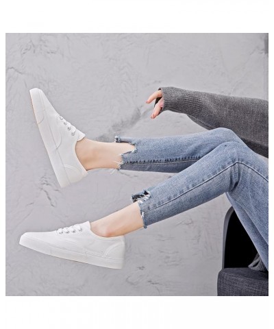 Women's Canvas Sneakers, Low Cut, Flats Running Shoes, Size 7, Breathable White $17.99 Fashion Sneakers