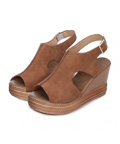 Women's Sandals Platform Peep Toe Wedge Sandals Women Casual Wedge Buckle Ankle Strap Summer Sandal 9 Brown $16.76 Sandals