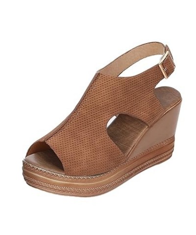 Women's Sandals Platform Peep Toe Wedge Sandals Women Casual Wedge Buckle Ankle Strap Summer Sandal 9 Brown $16.76 Sandals