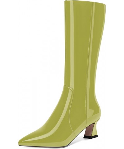 Womens Pointed Toe Patent Casual Outdoor Zip Spool Low Heel Knee High Boots 2 Inch Olive Green $38.79 Boots