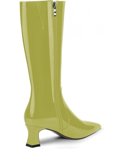 Womens Pointed Toe Patent Casual Outdoor Zip Spool Low Heel Knee High Boots 2 Inch Olive Green $38.79 Boots