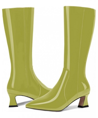 Womens Pointed Toe Patent Casual Outdoor Zip Spool Low Heel Knee High Boots 2 Inch Olive Green $38.79 Boots