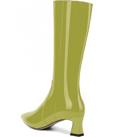 Womens Pointed Toe Patent Casual Outdoor Zip Spool Low Heel Knee High Boots 2 Inch Olive Green $38.79 Boots