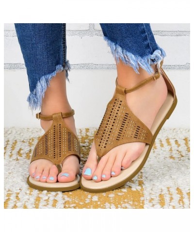 Women's Summer Strappy Flat Sandals, Adjustable Casual Sandal with Open Toe Roman Shoes Flat Khaki $17.18 Sandals