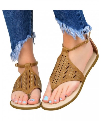 Women's Summer Strappy Flat Sandals, Adjustable Casual Sandal with Open Toe Roman Shoes Flat Khaki $17.18 Sandals