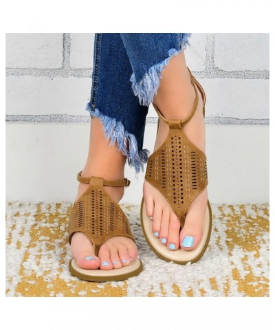 Women's Summer Strappy Flat Sandals, Adjustable Casual Sandal with Open Toe Roman Shoes Flat Khaki $17.18 Sandals