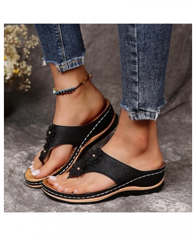 Orthopedic Sandals for Women Comfortable Walking Sandals with Arch Support Platform Wedge Slides Shoes Z01-black $11.59 Sandals