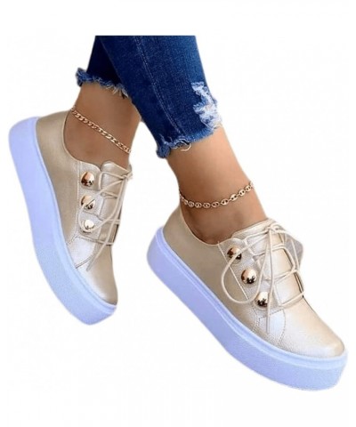 Shoes for Women Sneakers Trendy Slip On Comfort Walking Shoes Fashion Casual Summer Lace Up Platform Loafers Y-gold $18.73 Fa...