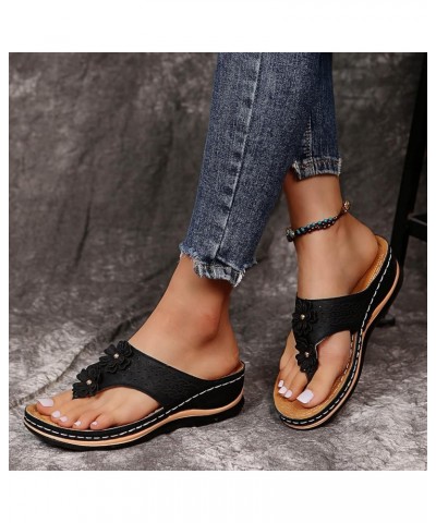 Orthopedic Sandals for Women Comfortable Walking Sandals with Arch Support Platform Wedge Slides Shoes Z01-black $11.59 Sandals