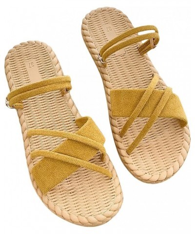 Wedges Sandals for Women Sexy Leisure Dragon Summer New Weaving Flat Flat Lightweight Breath Ap With Breathable Yellow $10.77...