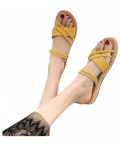 Wedges Sandals for Women Sexy Leisure Dragon Summer New Weaving Flat Flat Lightweight Breath Ap With Breathable Yellow $10.77...