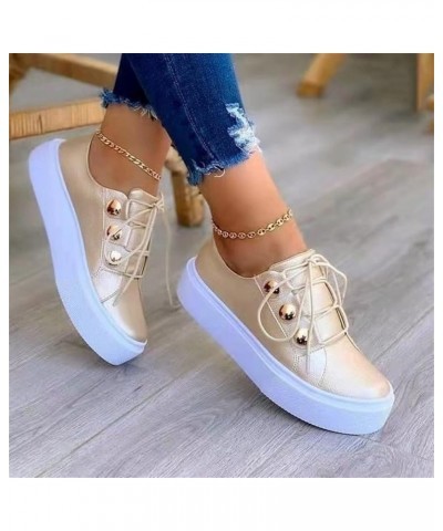 Shoes for Women Sneakers Trendy Slip On Comfort Walking Shoes Fashion Casual Summer Lace Up Platform Loafers Y-gold $18.73 Fa...