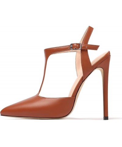 Women's Pointed Toe Ankle Strap Pumps Stiletto Heels Matte Caramel $35.51 Sandals