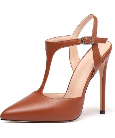 Women's Pointed Toe Ankle Strap Pumps Stiletto Heels Matte Caramel $35.51 Sandals