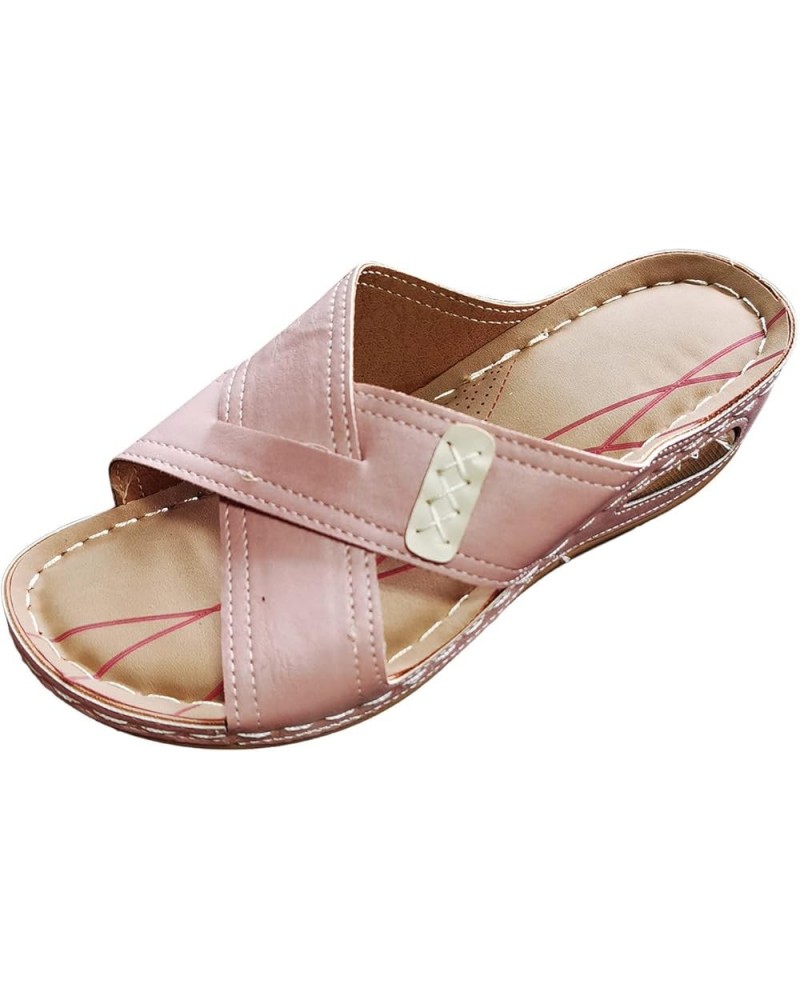 Women Platform High Heel Wedge Slides Flip Flop Sandals Slides Wedge Sandals For Womens Flip Flops Foldable Flats Sand F-pink...