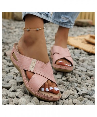 Women Platform High Heel Wedge Slides Flip Flop Sandals Slides Wedge Sandals For Womens Flip Flops Foldable Flats Sand F-pink...