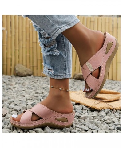 Women Platform High Heel Wedge Slides Flip Flop Sandals Slides Wedge Sandals For Womens Flip Flops Foldable Flats Sand F-pink...