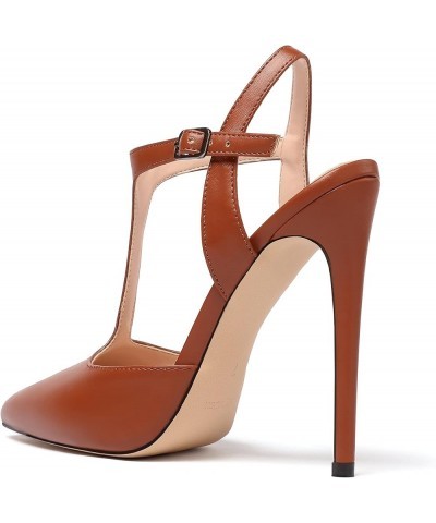 Women's Pointed Toe Ankle Strap Pumps Stiletto Heels Matte Caramel $35.51 Sandals