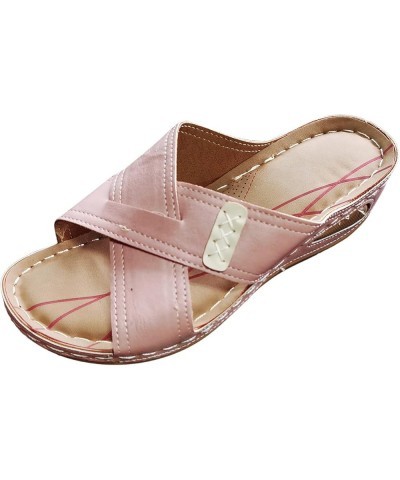 Women Platform High Heel Wedge Slides Flip Flop Sandals Slides Wedge Sandals For Womens Flip Flops Foldable Flats Sand F-pink...