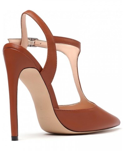 Women's Pointed Toe Ankle Strap Pumps Stiletto Heels Matte Caramel $35.51 Sandals