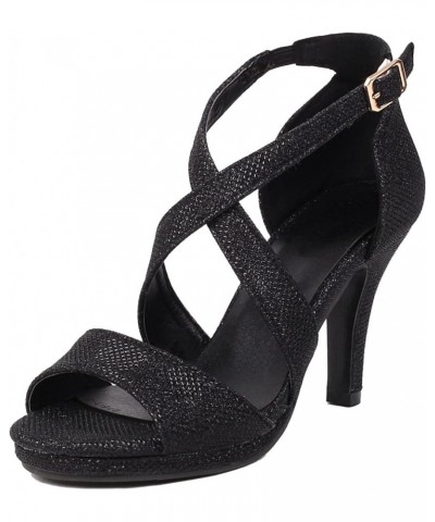 Women Dressy Sandals with Bling Material and Thin Heels Black $31.65 Sandals