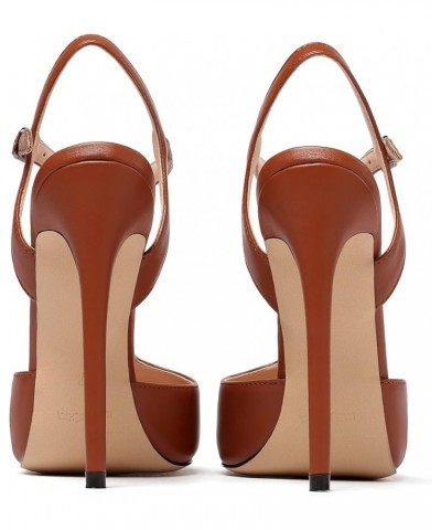 Women's Pointed Toe Ankle Strap Pumps Stiletto Heels Matte Caramel $35.51 Sandals