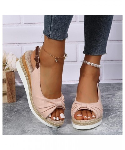 Ladies Fashion Summer Solid Color Fabric Casual Straw Bottom Wedge Buckle Sandals Small Wedge Sandals for Women Pink $13.56 O...