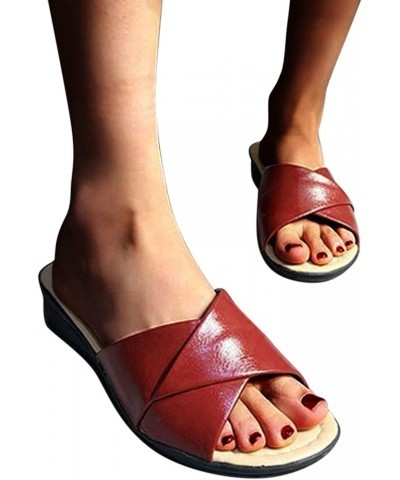 sandals women flat sandalias para mujer elegantes flats with ankle strap black strappy heels reef sandals women 02 Wine $14.6...