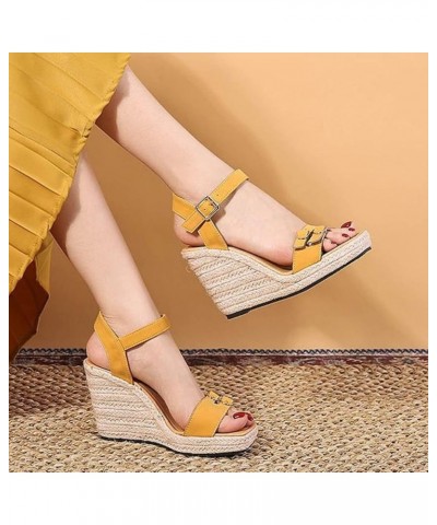 Espadrille Sandal Slides for Women, Women's Strappy Wedge Sandals for Women Heeled Wedding Dress Shoes Yellow $20.75 Sandals