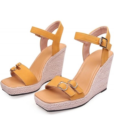 Espadrille Sandal Slides for Women, Women's Strappy Wedge Sandals for Women Heeled Wedding Dress Shoes Yellow $20.75 Sandals