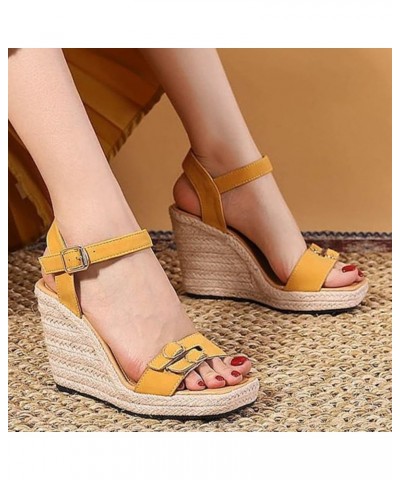 Espadrille Sandal Slides for Women, Women's Strappy Wedge Sandals for Women Heeled Wedding Dress Shoes Yellow $20.75 Sandals