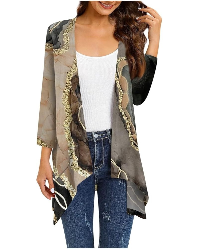 Womens Tops Printing Fall and Winter Open Front Cardigan 3/4 Sleeve Irregular Hem Resort Wear Sweaters Coat 2-light Brown $11...