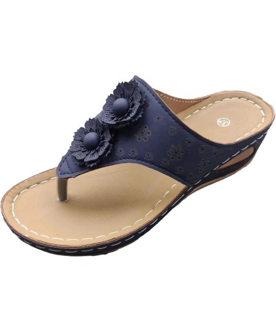 flip flops for women platform slip on thong slides floral Retro summer comfy Arch support sandals women wedges 2024 02_blue $...