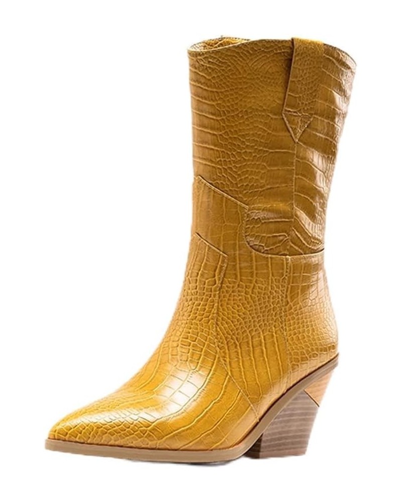 Fashion Wooden Heels Boots Cowgirl Boots for Women 199 Yellow $31.35 Boots