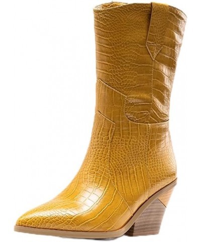 Fashion Wooden Heels Boots Cowgirl Boots for Women 199 Yellow $31.35 Boots