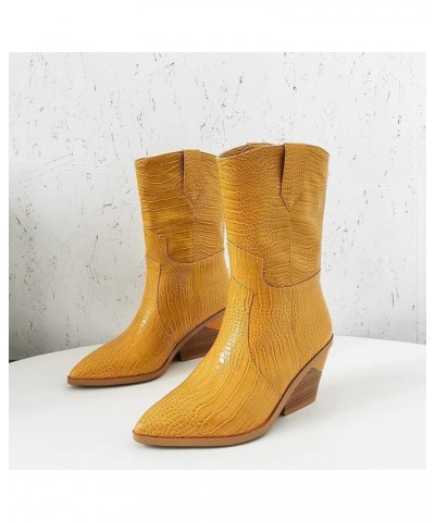 Fashion Wooden Heels Boots Cowgirl Boots for Women 199 Yellow $31.35 Boots