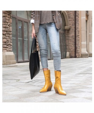 Fashion Wooden Heels Boots Cowgirl Boots for Women 199 Yellow $31.35 Boots