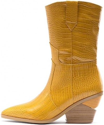 Fashion Wooden Heels Boots Cowgirl Boots for Women 199 Yellow $31.35 Boots