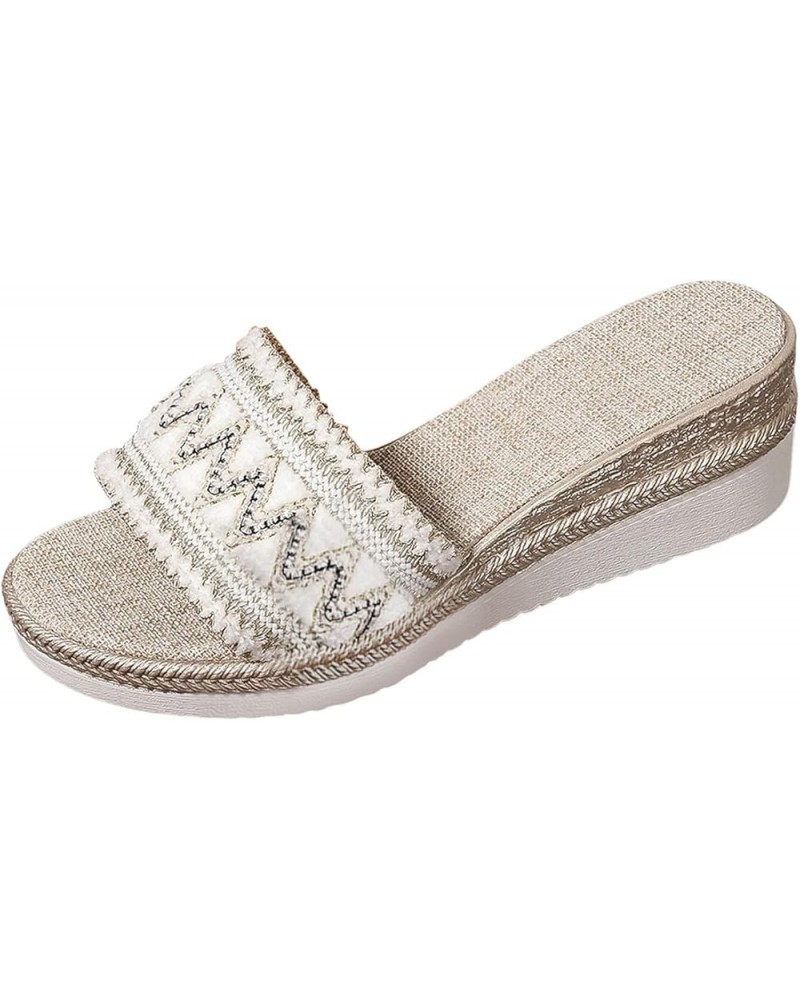 Sandals for Women Wedge Dressy Flip Flops Stretch Lightweight Sandals Comfortable Outdoor Shoes 87-nrny-beige8 $13.31 Slippers