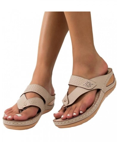 Cute Sandals for Women,Women's Arch Support Boho Hollow Out Slip On Clip Toe Wedge Flip Flops Sandals Women Khaki $18.35 Sandals