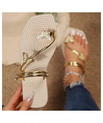 Women Shoes Fat Sandals Fashionable Butterfly Thong Toe Sandals Outdoor Beach Flat Sandals for Women Ladies Summer Gold $11.0...