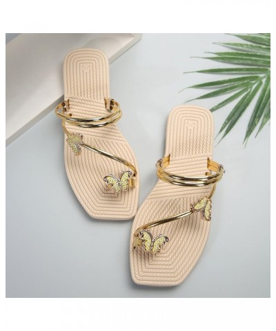 Women Shoes Fat Sandals Fashionable Butterfly Thong Toe Sandals Outdoor Beach Flat Sandals for Women Ladies Summer Gold $11.0...