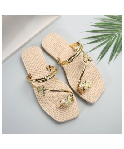 Women Shoes Fat Sandals Fashionable Butterfly Thong Toe Sandals Outdoor Beach Flat Sandals for Women Ladies Summer Gold $11.0...