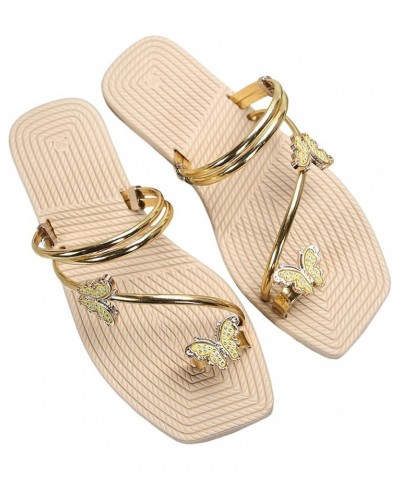 Women Shoes Fat Sandals Fashionable Butterfly Thong Toe Sandals Outdoor Beach Flat Sandals for Women Ladies Summer Gold $11.0...