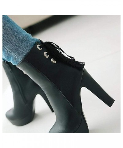 Ladies Platform Chunky High Heels Ankle Bootie Cozy Western Short Boots Winter Autumn Round Toe Outdoor Boot Black-fur $29.69...