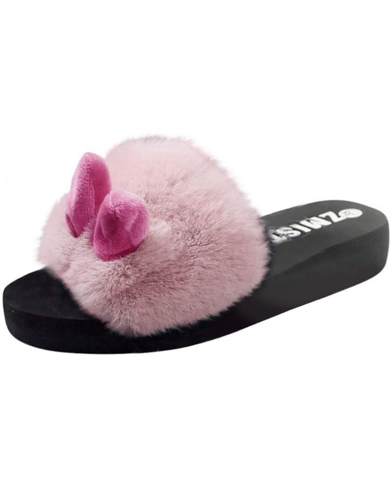 Flat Winter Open Shoes Fashion Indoor Rabbit Women Slip-on Warm Ear Slipper Toe Women's Dinosaur Slippers for Pink $9.77 Slip...