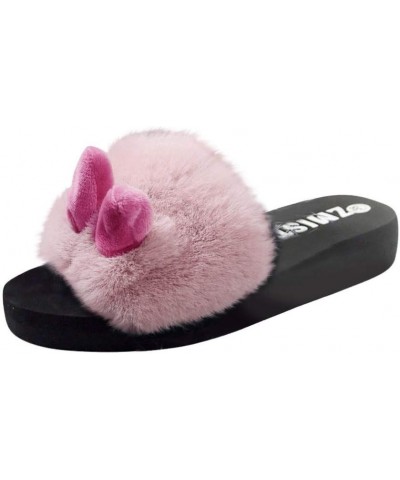 Flat Winter Open Shoes Fashion Indoor Rabbit Women Slip-on Warm Ear Slipper Toe Women's Dinosaur Slippers for Pink $9.77 Slip...